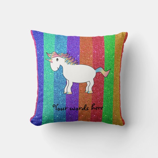 Unicorn met regenbooglitterstrepen kussen (Voorkant)