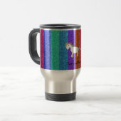 Unicorn met regenbooglitterstrepen reisbeker (Voorkant links)