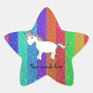 Unicorn met regenbooglitterstrepen ster sticker