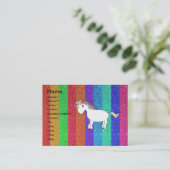 Unicorn met regenbooglitterstrepen visitekaartje (Staand voorkant)