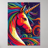 Unicorn met regenboogmane en Sterrennacht-Ai Art Poster (Voorkant)