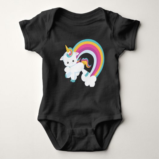 Unicorn met regenboogpak voor Baby Romper (Voorkant)