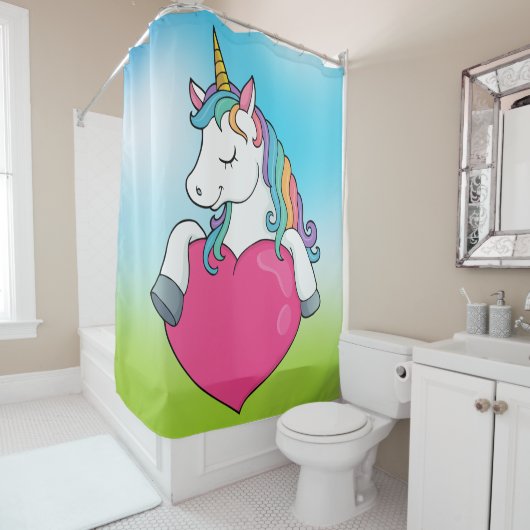 Unicorn met regenboogschotelgordijn douchegordijn (In situ)