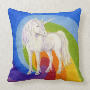 Unicorn met regenboogvierkante kussen