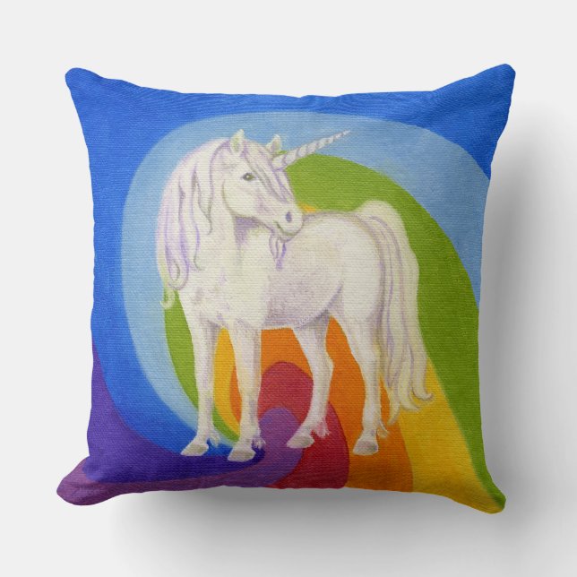 Unicorn met regenboogvierkante kussen (Voorkant)