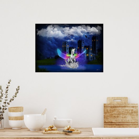 Unicorn met regenboogvleugels poster (Keuken)