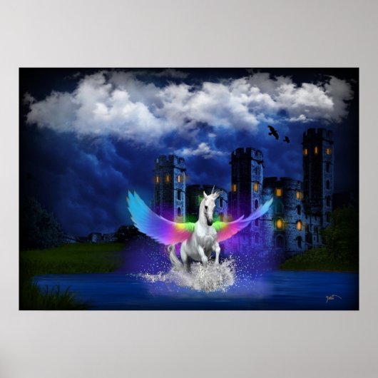 Unicorn met regenboogvleugels poster (Voorkant)