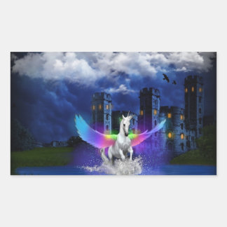 Unicorn met regenboogvleugels rechthoekige sticker