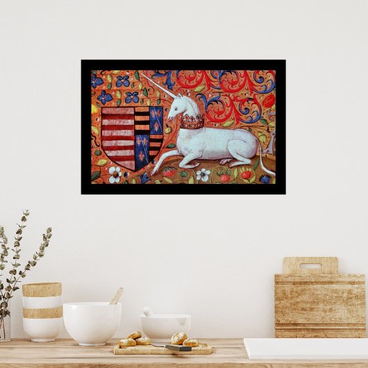 UNICORN MET RODE BLAUWE STROOMMOTIS POSTER (Keuken)
