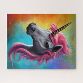 Unicorn met roze Mane Jigzaag Legpuzzel (Horizontaal)