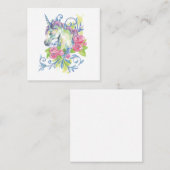 Unicorn met rozen vierkante visitekaartje (Voorkant / Achterkant)