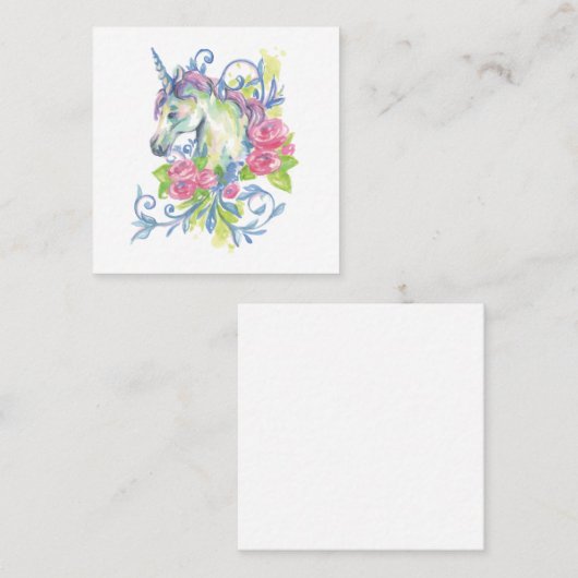 Unicorn met rozen vierkante visitekaartje (Voorkant / Achterkant)