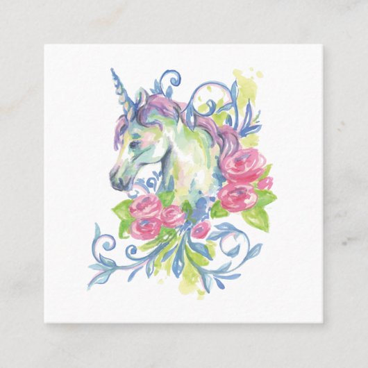 Unicorn met rozen vierkante visitekaartje (Voorkant)