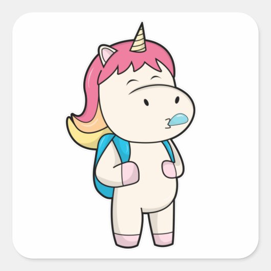Unicorn met rug- en kauwgom vierkante sticker (Voorkant)