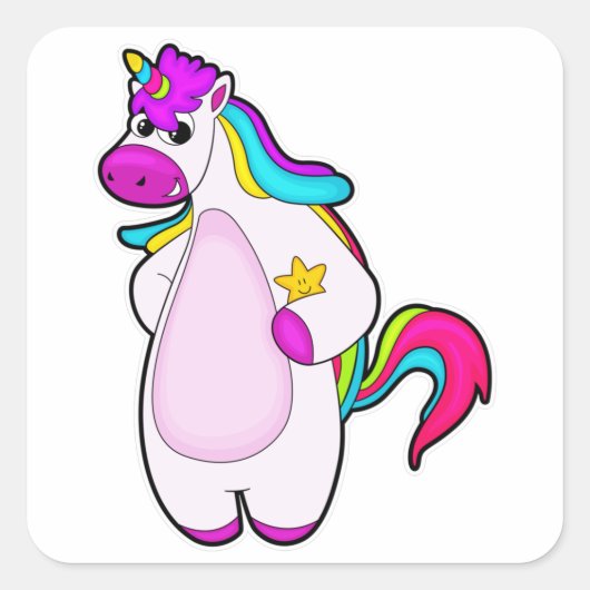 Unicorn met Star Vierkante Sticker (Voorkant)
