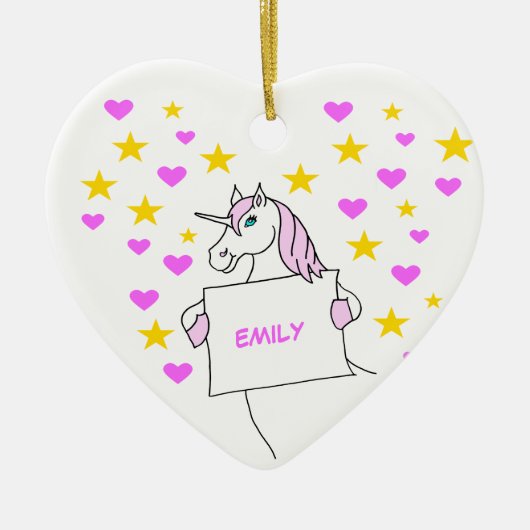 Unicorn met sterren en hart Keramisch Ornament (Voorkant)