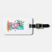 Unicorn met surfboard op het strand bagagelabel (Voorkant horizontaal)