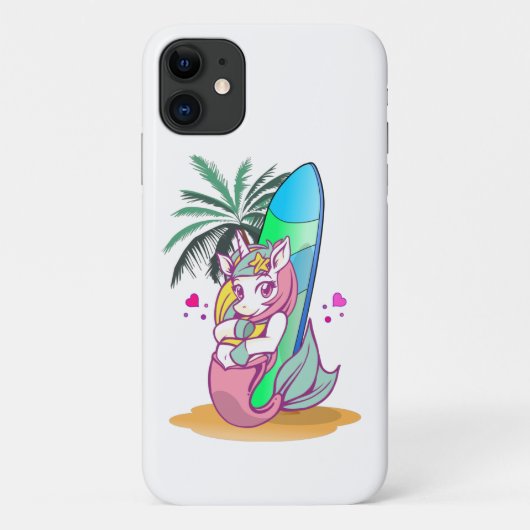 Unicorn met surfboard op het strand Case-Mate iPhone case (Achterkant)