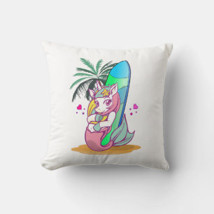 Unicorn met surfboard op het strand kussen