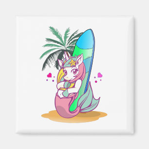 Unicorn met surfboard op het strand magneet