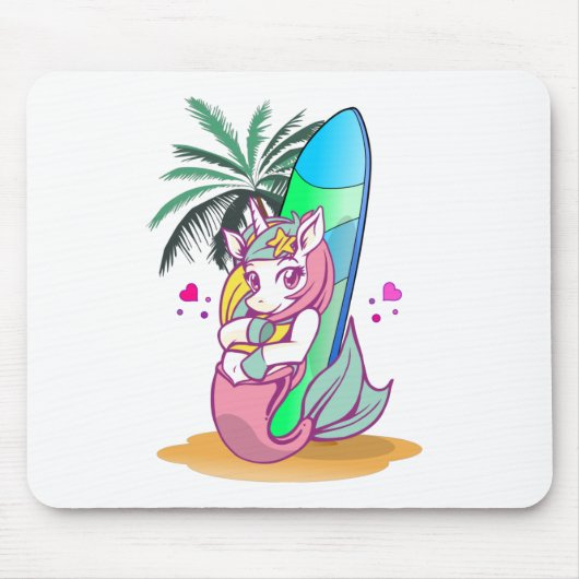 Unicorn met surfboard op het strand muismat (Voorkant)