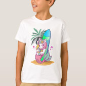 Unicorn met surfboard op het strand t-shirt (Voorkant)