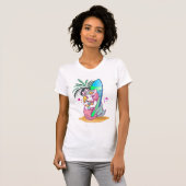 Unicorn met surfboard op het strand t-shirt (Voorkant volledig)