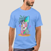 Unicorn met surfboard op het strand t-shirt (Voorkant)