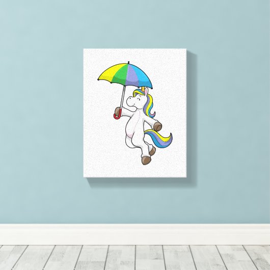 Unicorn met Umbrella Canvas Afdruk (Insitu (Houten vloer))