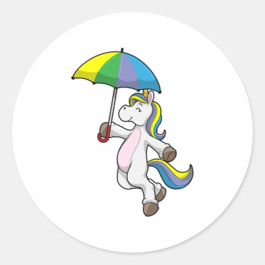 Unicorn met Umbrella Ronde Sticker (Voorkant)