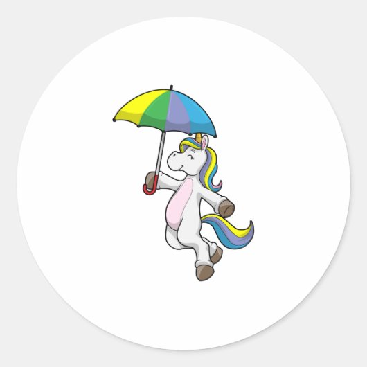 Unicorn met Umbrella Ronde Sticker (Voorkant)