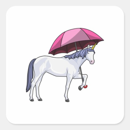 Unicorn met Umbrella Vierkante Sticker (Voorkant)