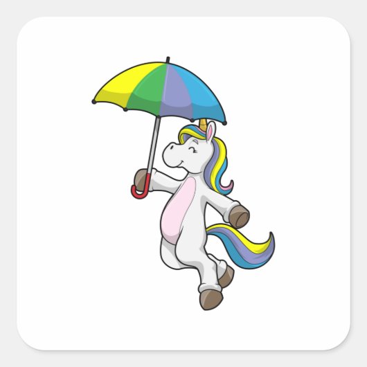 Unicorn met Umbrella Vierkante Sticker (Voorkant)
