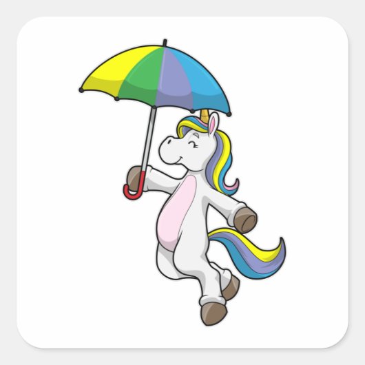 Unicorn met Umbrella Vierkante Sticker (Voorkant)