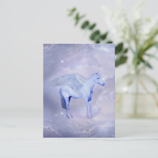 Unicorn met vleugelfantasie briefkaart (Staand voorkant)