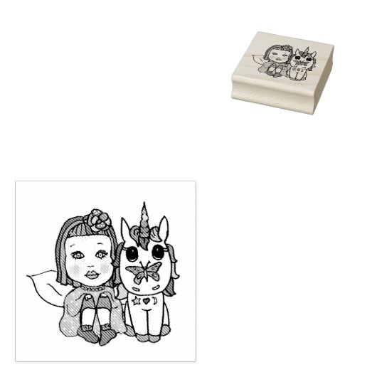  unicorn met vlinder op neus rubberstempel (Gestempeld)