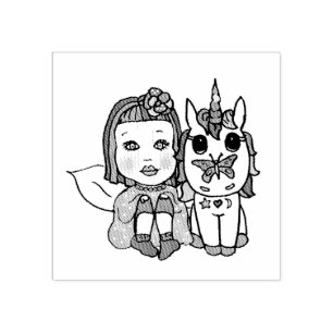 unicorn met vlinder op neus rubberstempel