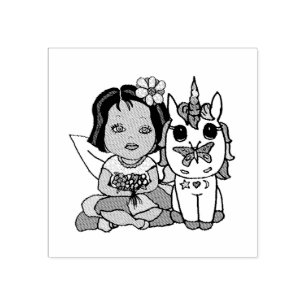 unicorn met vlinder op neus rubberstempel