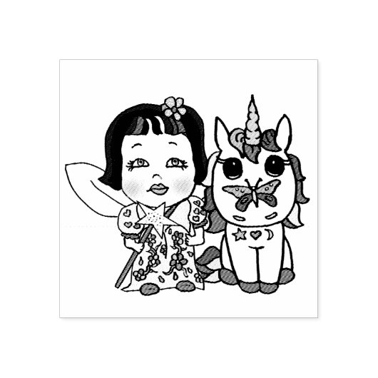 unicorn met vlinder op neus rubberstempel (Afrduk)