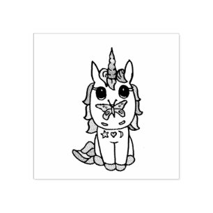 unicorn met vlinder op neus rubberstempel
