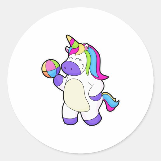 Unicorn met volleybal ronde sticker (Voorkant)