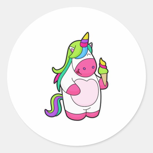 Unicorn met wafelijs ronde sticker (Voorkant)