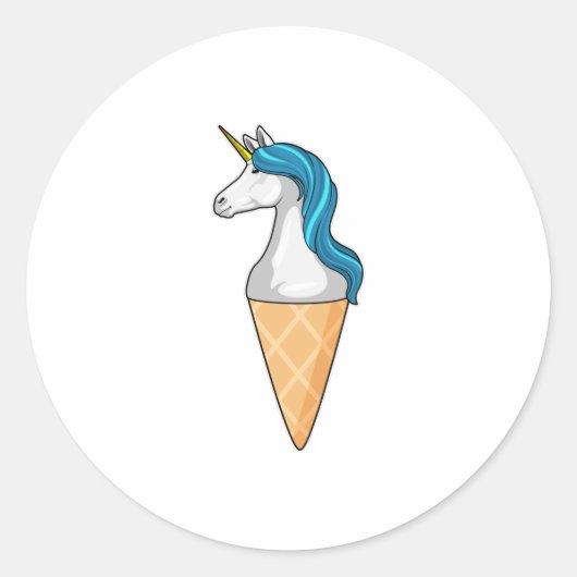 Unicorn met wafelijs ronde sticker (Voorkant)