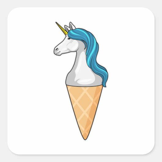Unicorn met wafelijs vierkante sticker (Voorkant)