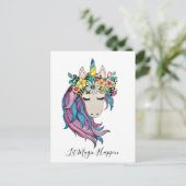 Unicorn met wilde bloemen in Waterverf Briefkaart (Staand voorkant)