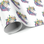 Unicorn met wilde bloemen in Waterverf Cadeaupapier (Rol Hoek)