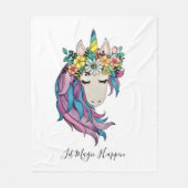 Unicorn met wilde bloemen in Waterverf Fleece Deken (Voorkant)