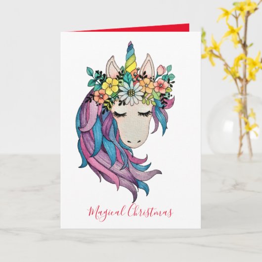 Unicorn met wilde bloemen in Waterverf Kaart (Gele Bloem)