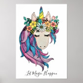 Unicorn met wilde bloemen in Waterverf Poster (Voorkant)