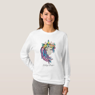 Unicorn met wilde bloemen in Waterverf T-shirt